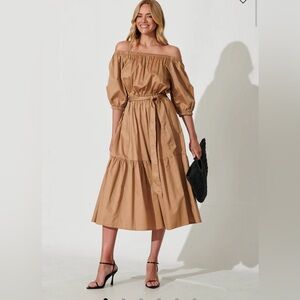 Label of Love Tan tierred puff sleeve dress
